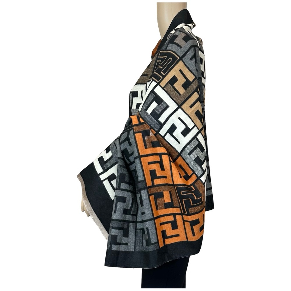 Source Unknown F Poncho Scarf Orange Black Multi OS - Picture 9 of 13